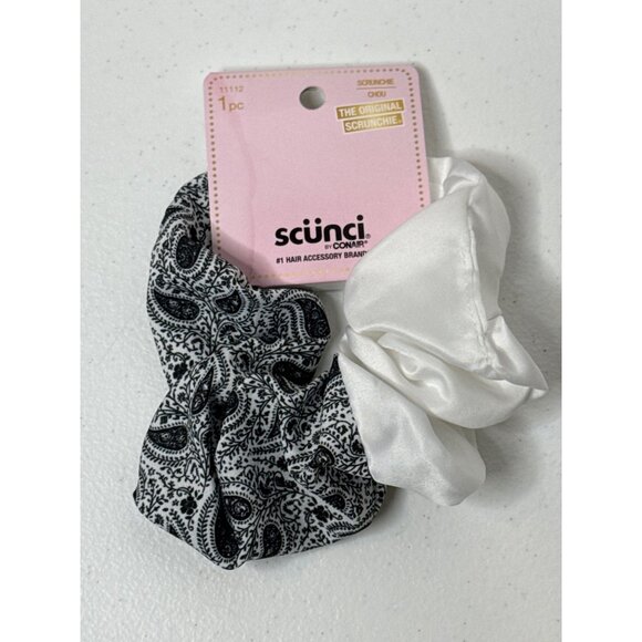 Scunci Hair Scrunchie Preppy Cottagecore Paisley Boho Pony Tail Holder Black - Picture 1 of 3